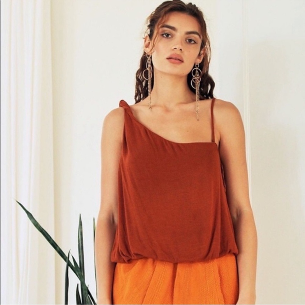 Free People Marina One Shoulder Cropped Knit Tank in Copper Size Medium New!